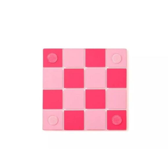 Bullseye’s Playground Square Drink Coasters (4) Count Pink Checkered Mosaic New - Picture 3 of 4